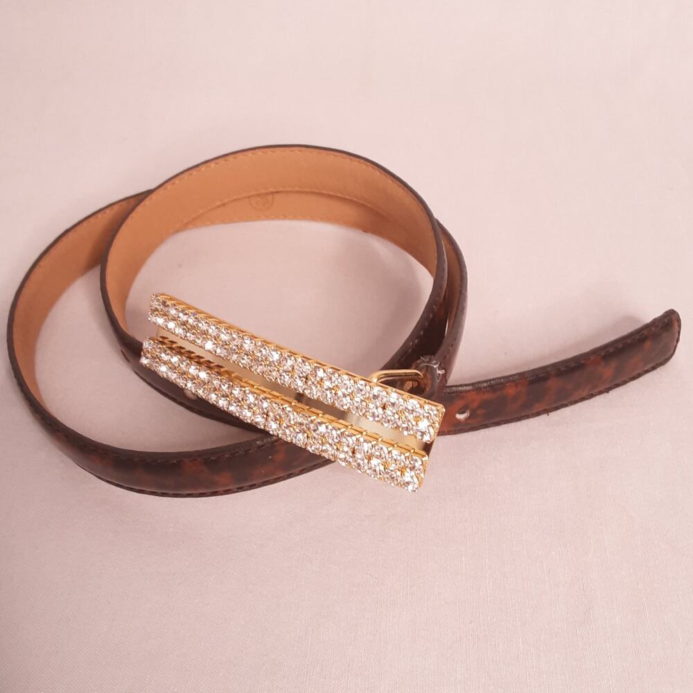 💎Rhinestone Studded Buckle Skinny Belt Womens XSmall Waist Brown Black Strap